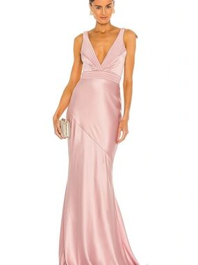 Zhivago Sleeveless Blush Pink Satin V-Neck Evening Gown